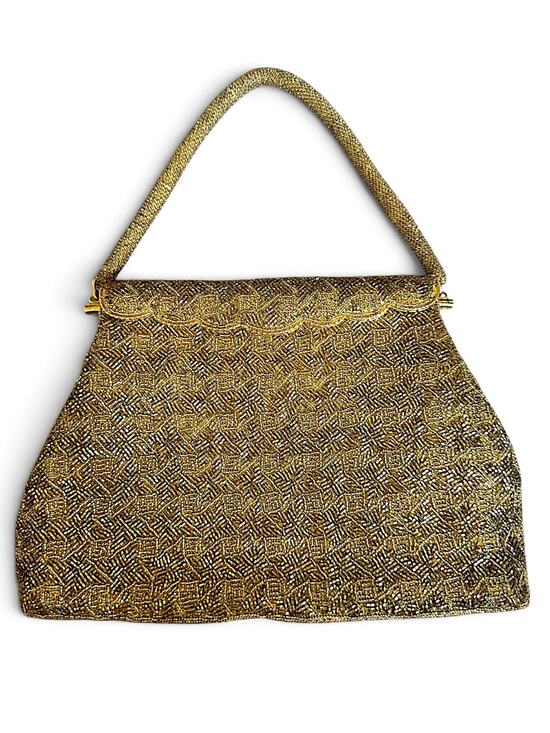 Other Handbags - Vintage 1950s 60s Gold Hand Beaded Evening Bag Hong Kong Cocktail Purse